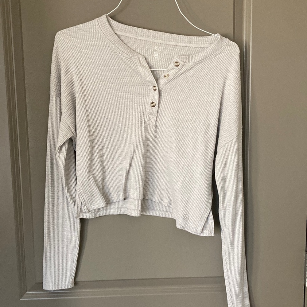 Gray waffle knit sweater